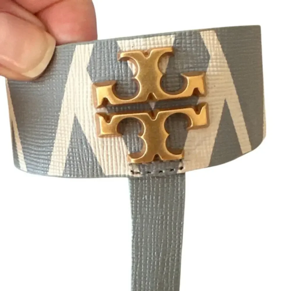 Tory‎ Burch Mini Everly Geometric Blue Grey Sandals Double T 7